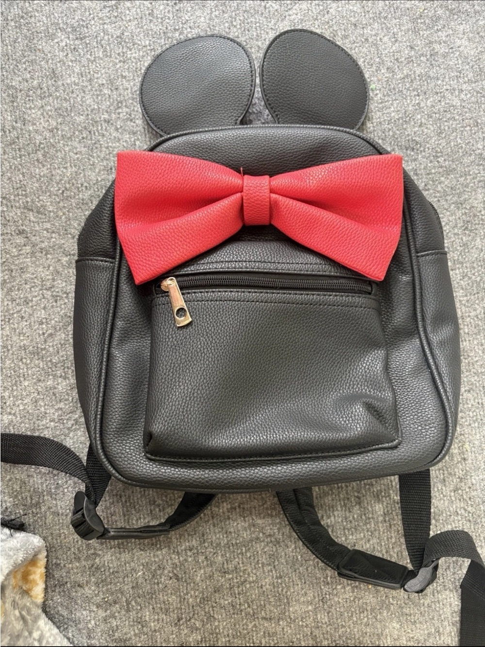 Black Faux Leather Mini Backpack with Red Bow